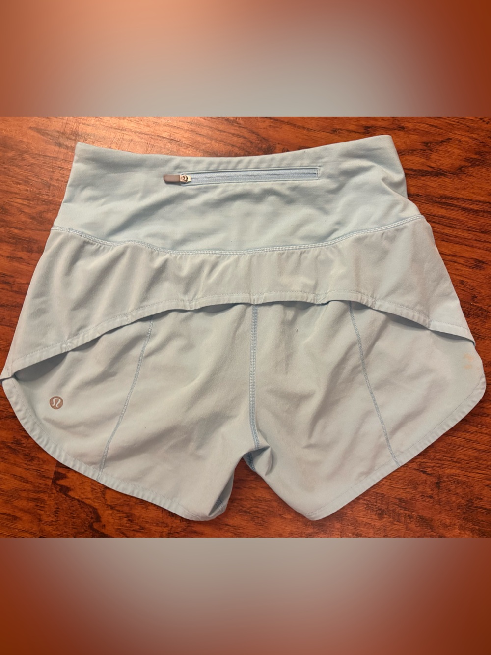 lululemon athletica Light Blue Layered Run Shorts with Zipper Pocket
